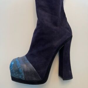 Miu Miu high heel suede and leather blue boots, Fall 2012 size 41